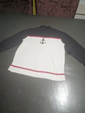 Liz Claiborne Crazy Horse Size Petite Medium Anchor Sweater Euc